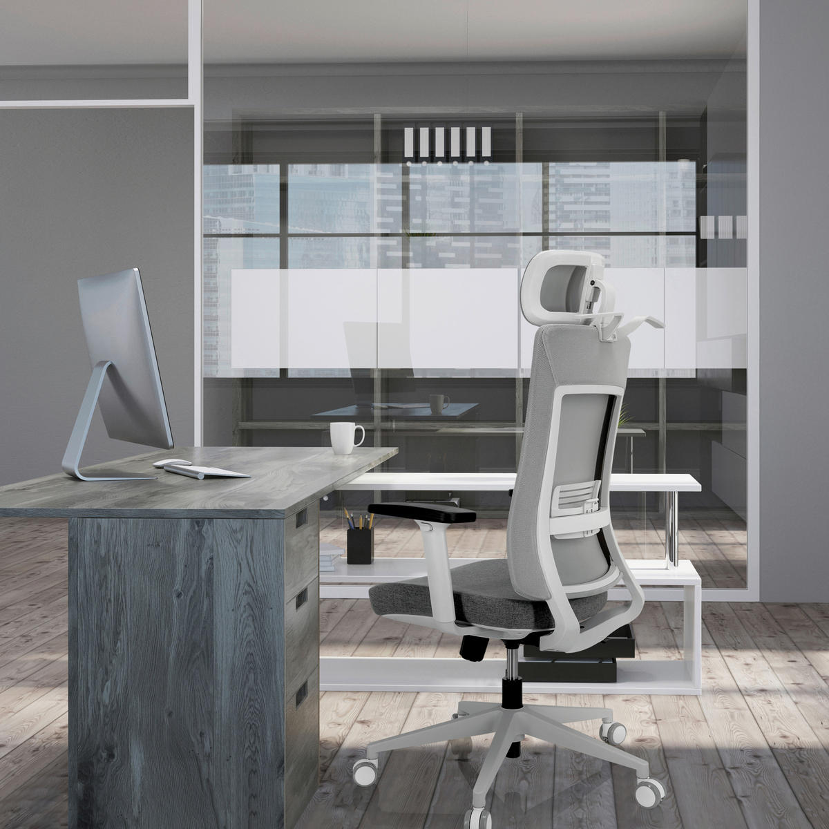 DREHSTUHL Netzbespannung, Flachgewebe Grau  - Grau, Basics, Kunststoff/Textil (66/120/60cm) - MID.YOU