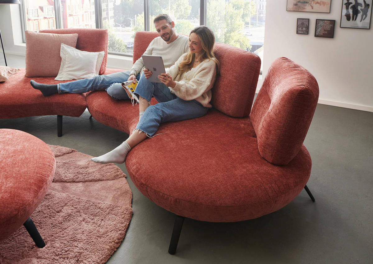 BIGSOFA Flachgewebe Rot  - Rot/Schwarz, Design, Textil/Metall (456/93/138cm) - Moderano