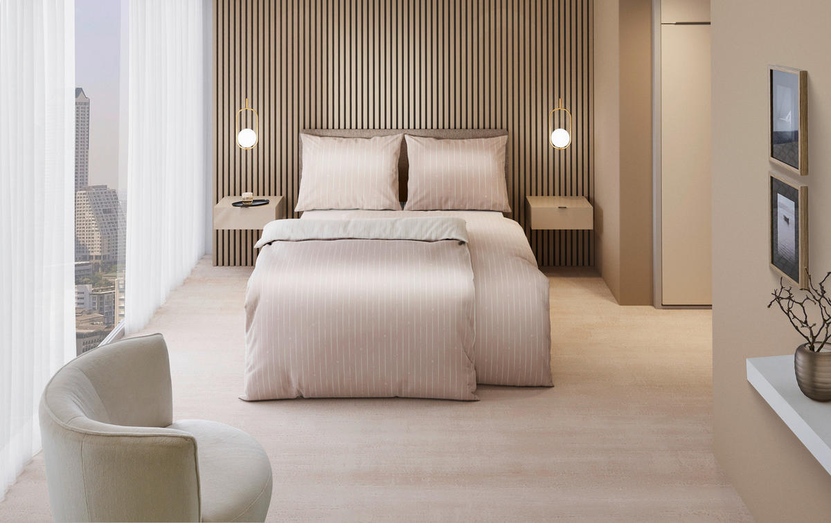 BETTWÄSCHESET STRIPES DK Satin 200/210 cm  65 cm/100 cm  - Beige, Design, Textil (200/210cm) - Dieter Knoll