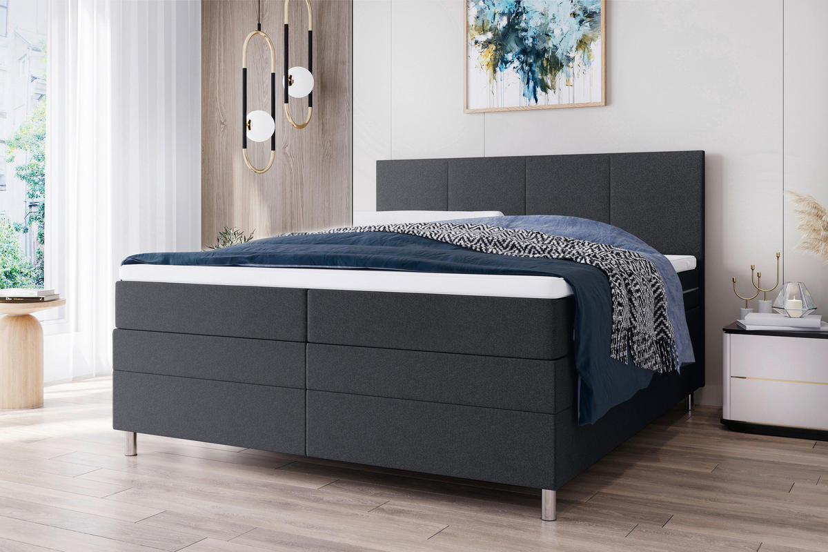BOXSPRINGBETT 180/200 cm  in Anthrazit  - Chromfarben/Anthrazit, KONVENTIONELL, Kunststoff/Textil (180/200cm) - Boxxx