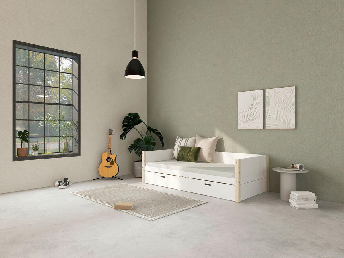 BETT in Weiß, Kieferfarben  - Weiß/Kieferfarben, MODERN, Holz (90/200cm) - Chameo