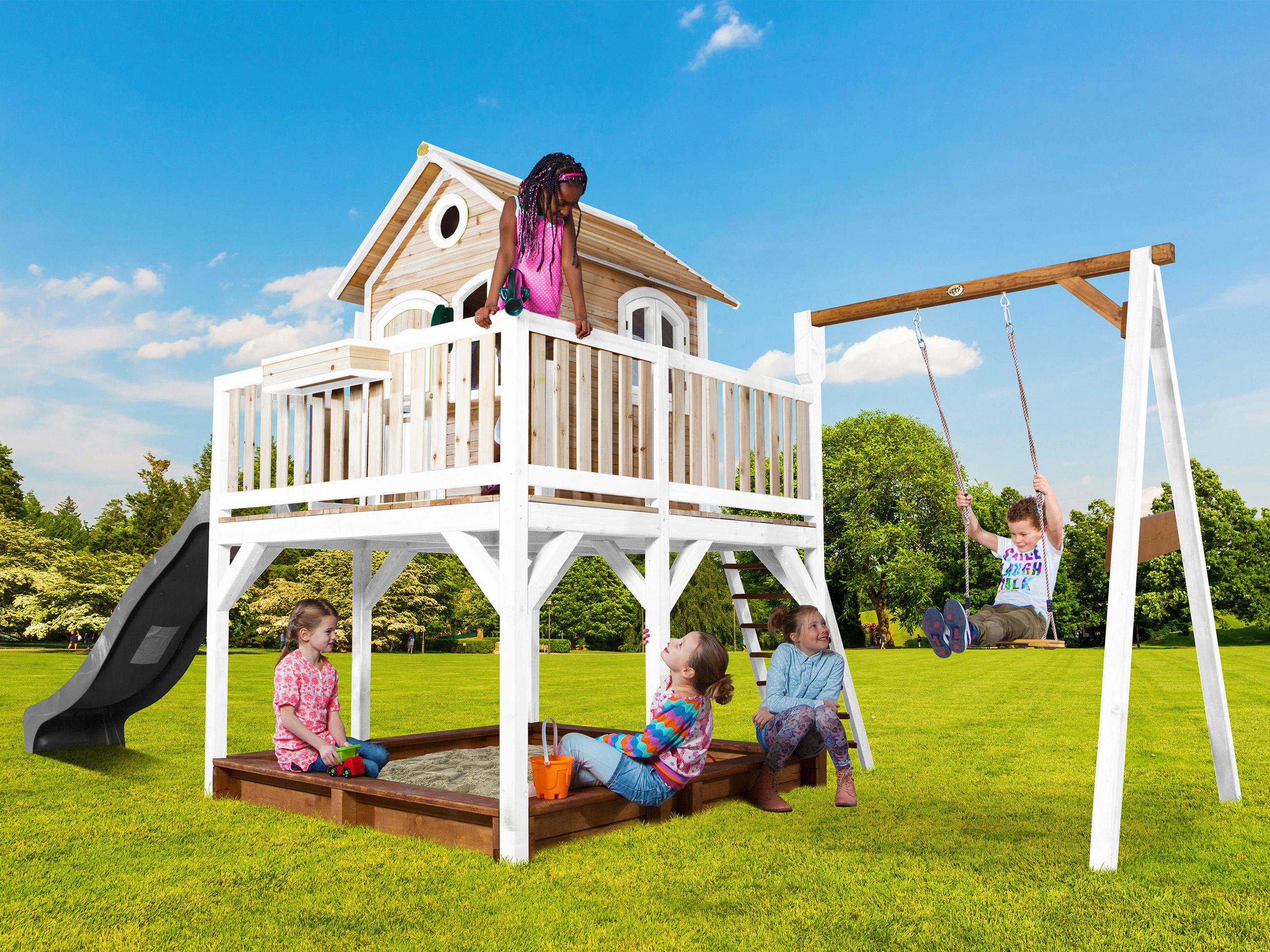 SPIELTURM  - Braun/Weiß, KONVENTIONELL, Holz/Kunststoff (541/291/277cm) - Ambia Garden