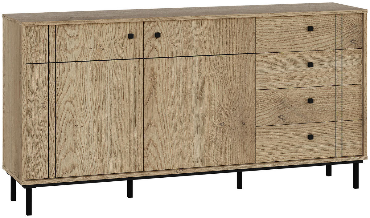 SIDEBOARD 160,2/81,8/37 cm  in Eichefarben  - Eichefarben/Schwarz, Modern, Holzwerkstoff/Kunststoff (160,2/81,8/37cm) - Carryhome