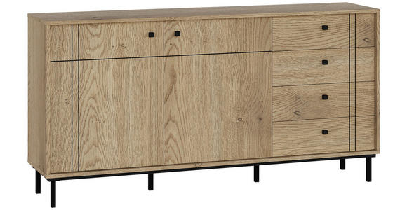 SIDEBOARD in 160,2/81,8/37 cm - Eichefarben/Schwarz, MODERN, Holzwerkstoff/Kunststoff (160,2/81,8/37cm) - Carryhome