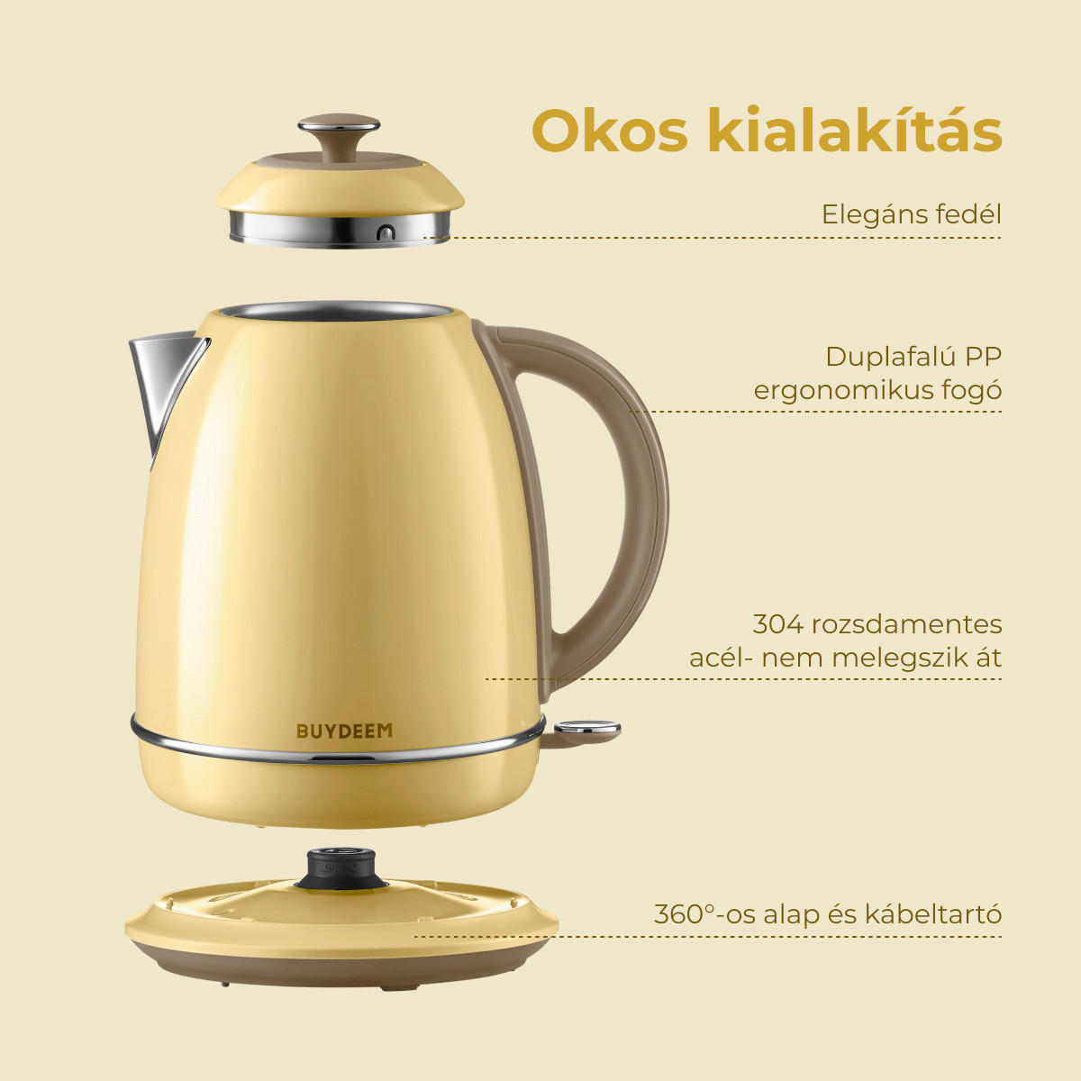 VÍZFORRALÓ - világossárga, Basics, fém (23/17/29cm) - BUYDEEM