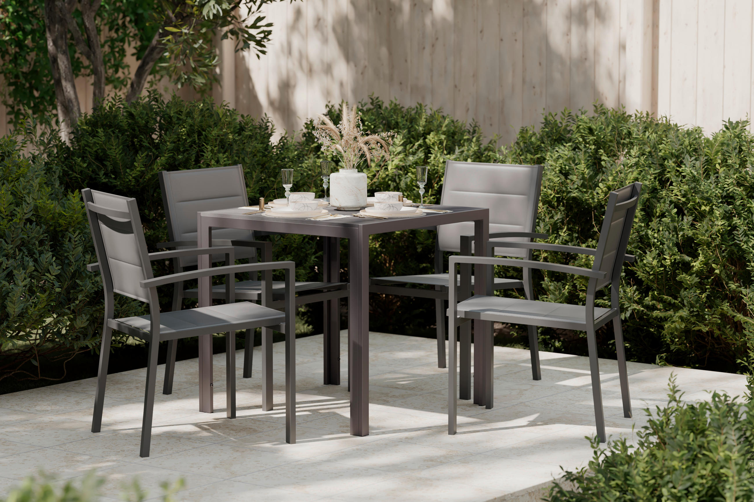 ZAHRADNÍ STŮL, kov, plast, 75/74/75 cm - černá, Moderní, kov/plast (75/74/75cm) - Ambia Garden