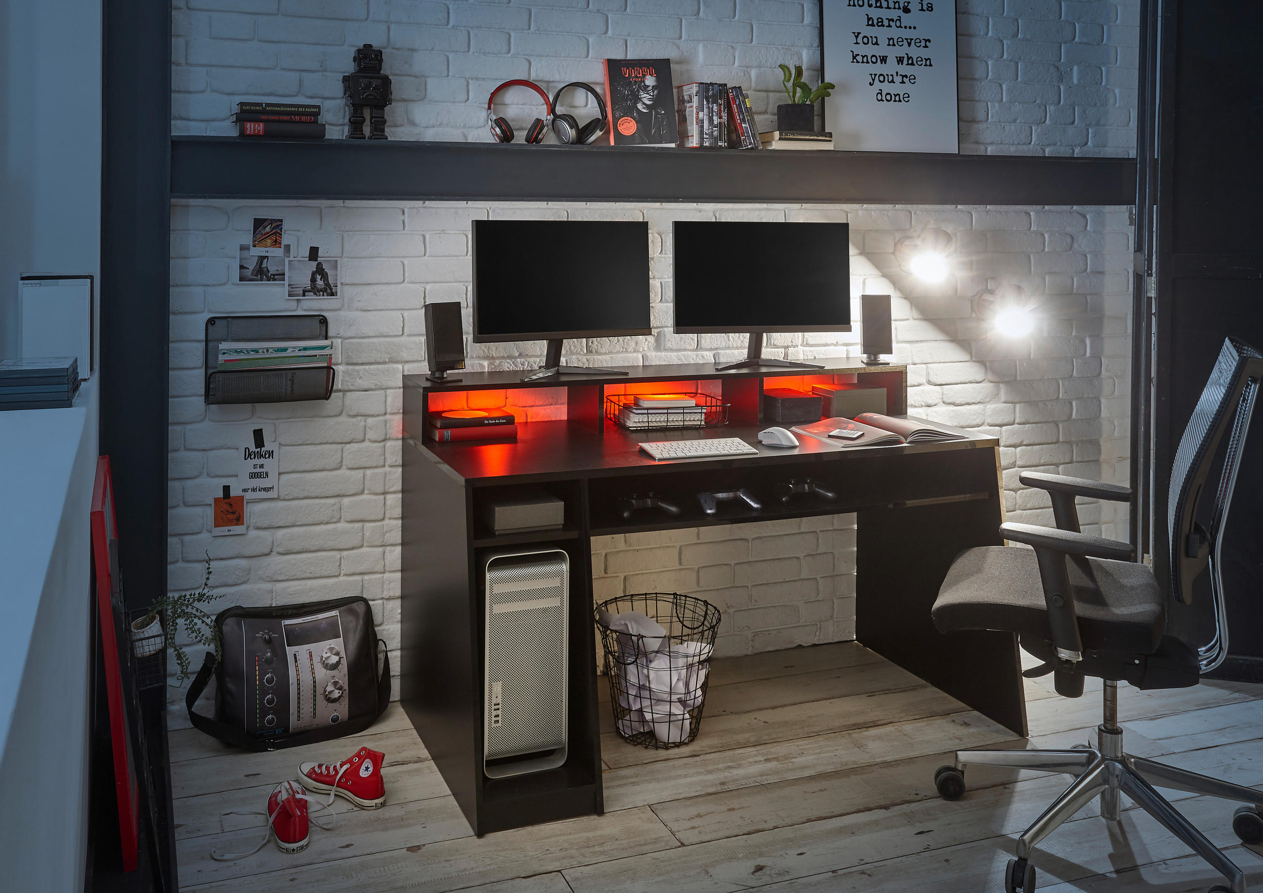 GAMER ASZTAL Faalapú anyag - Fekete, Konventionell, Faalapú anyag (150/77/92cm) - Carryhome