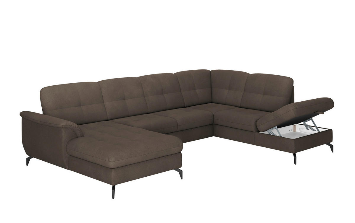WOHNLANDSCHAFT Dunkelbraun Flachgewebe  - Dunkelbraun/Schwarz, MODERN, Textil/Metall (164/319/212cm) - Sit & More