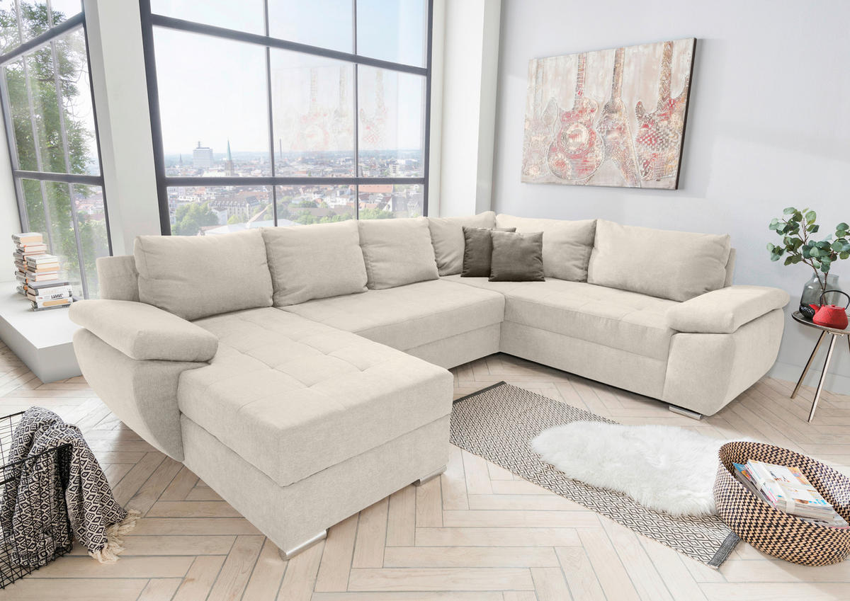 SEDACIA SÚPRAVA, krémová - krémová/chrómová, Konventionell (157/305/219cm) - Livetastic