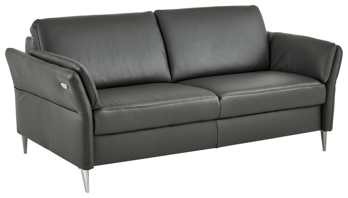 3-SITZER-SOFA Echtleder Anthrazit  - Anthrazit/Alufarben, Konventionell, Leder/Metall (190/84/99cm) - Dieter Knoll