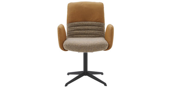 ARMLEHNSTUHL  Lederauswahl, Stoffauswahl, inklusive Armlehnen, Sitzfläche 180° drehbar Flachgewebe Echtleder  - Rostfarben/Cognac, Design, Leder/Textil (64/93/69cm) - Dieter Knoll