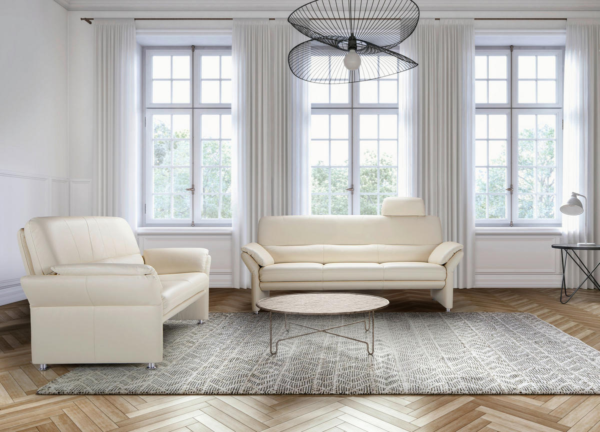 3-SITZER-SOFA in Echtleder Beige  - Chromfarben/Beige, Design, Leder/Metall (202/227/90/89cm) - Horst AG