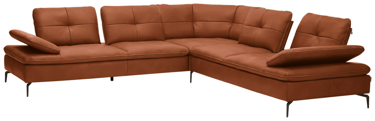 ECKSOFA in Echtleder Cognac  - Cognac/Beige, Design, Leder/Metall (298/298cm) - Chilliano