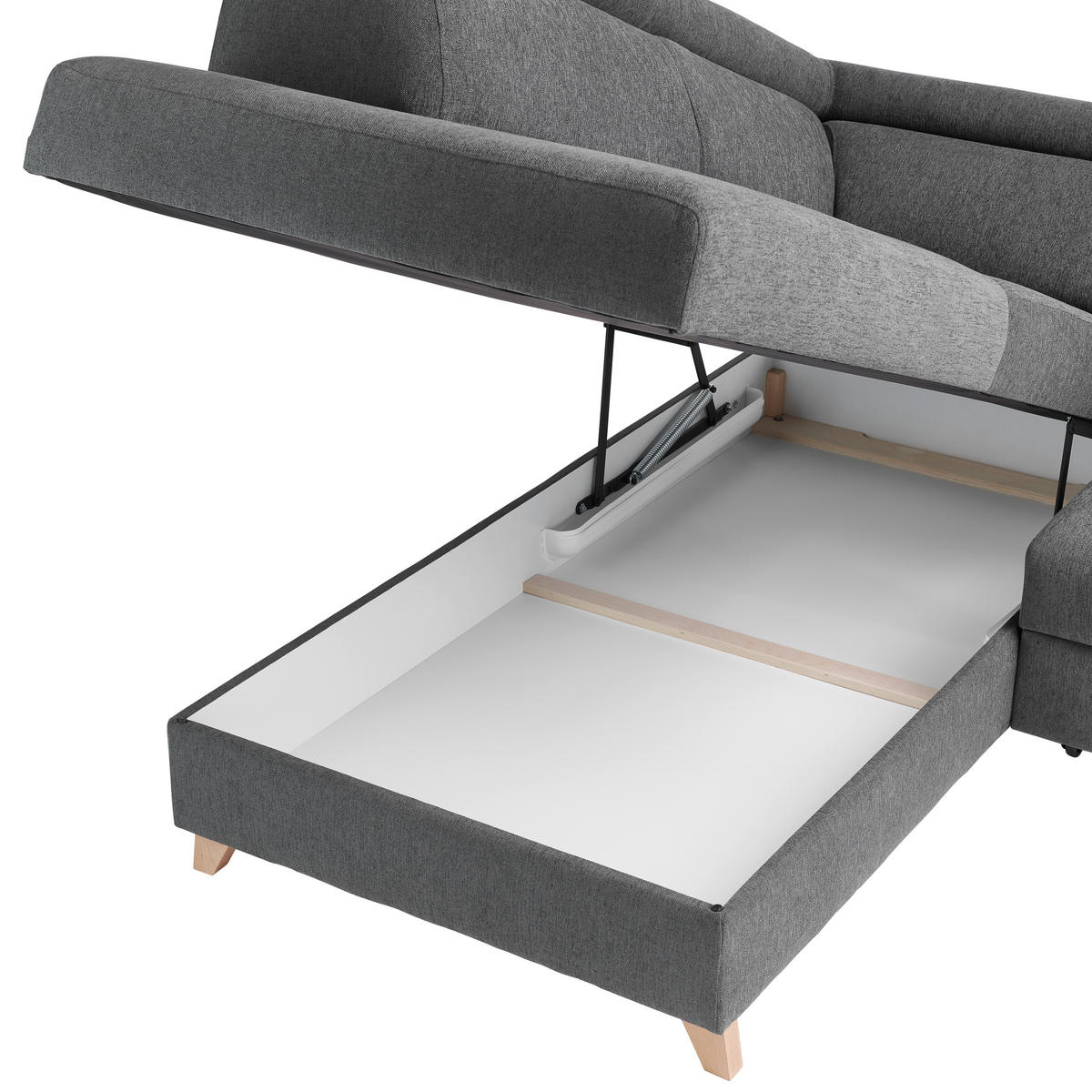 ECKSOFA Dunkelgrau Webstoff  - Dunkelgrau/Naturfarben, KONVENTIONELL, Holz/Textil (265/200cm) - Stylife