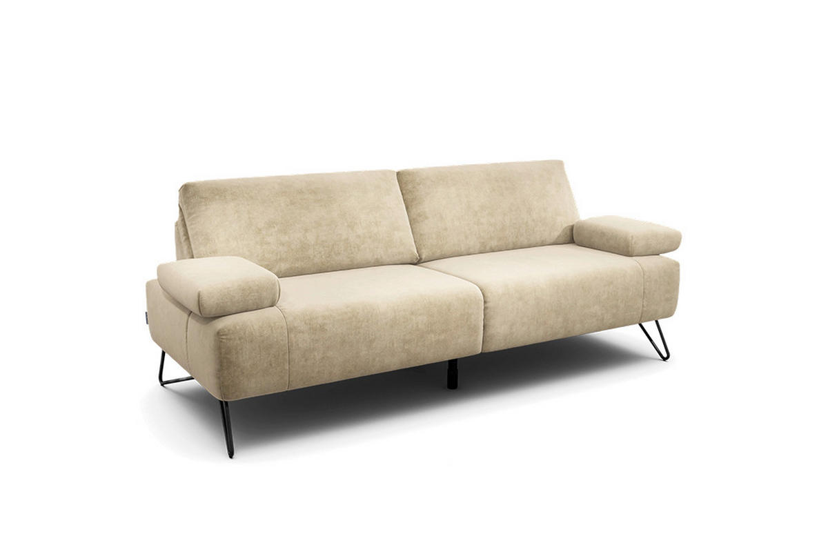 2,5-SITZER Samt Naturfarben  - Schwarz/Naturfarben, Design, Textil/Metall (204-234/85/86-94cm) - SENSOO
