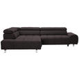 ECKSOFA Dunkelbraun Velours  - Dunkelgrau/Dunkelbraun, Design, Textil/Metall (201/295cm) - Hom`in