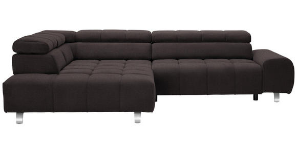 ECKSOFA Dunkelbraun Velours  - Dunkelgrau/Dunkelbraun, Design, Textil/Metall (201/295cm) - Hom`in