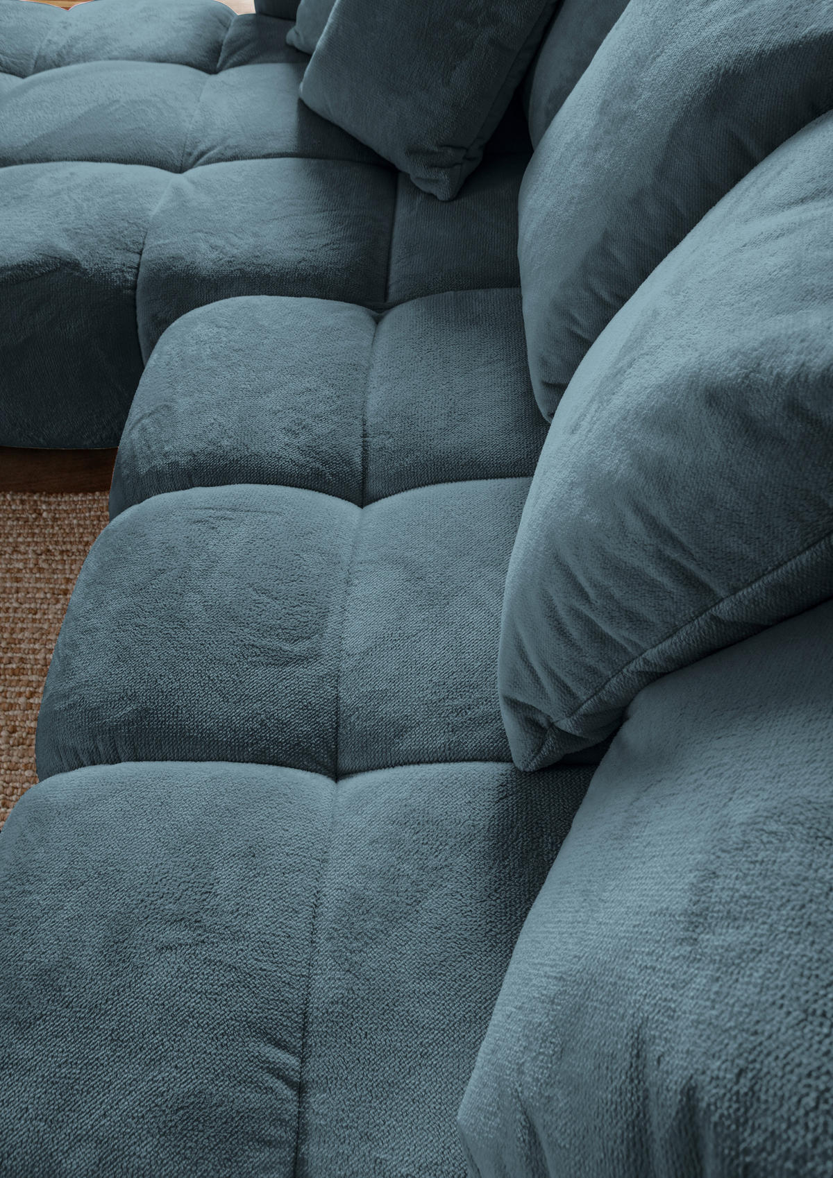 HÖRNSOFFA i plysch petrol  - petrol/mörkbrun, Klassisk, trä/textil (190/288cm) - MID.YOU