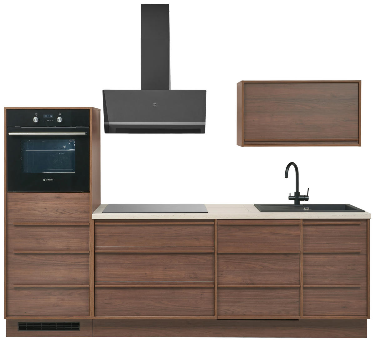 KÜCHENBLOCK 264 cm   in Nussbaumfarben  - Beige/Nussbaumfarben, Trend, Holzwerkstoff/Kunststoff (264cm) - P & B