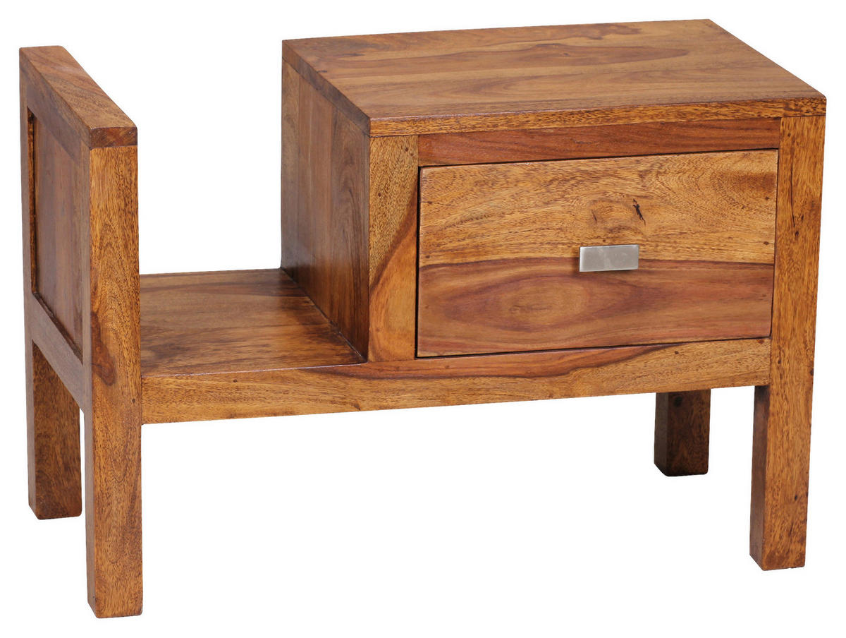 NACHTSCHRANK Sheesham massiv  - Chromfarben/Sheeshamfarben, KONVENTIONELL, Holz/Metall (60/40/30cm) - MID.YOU