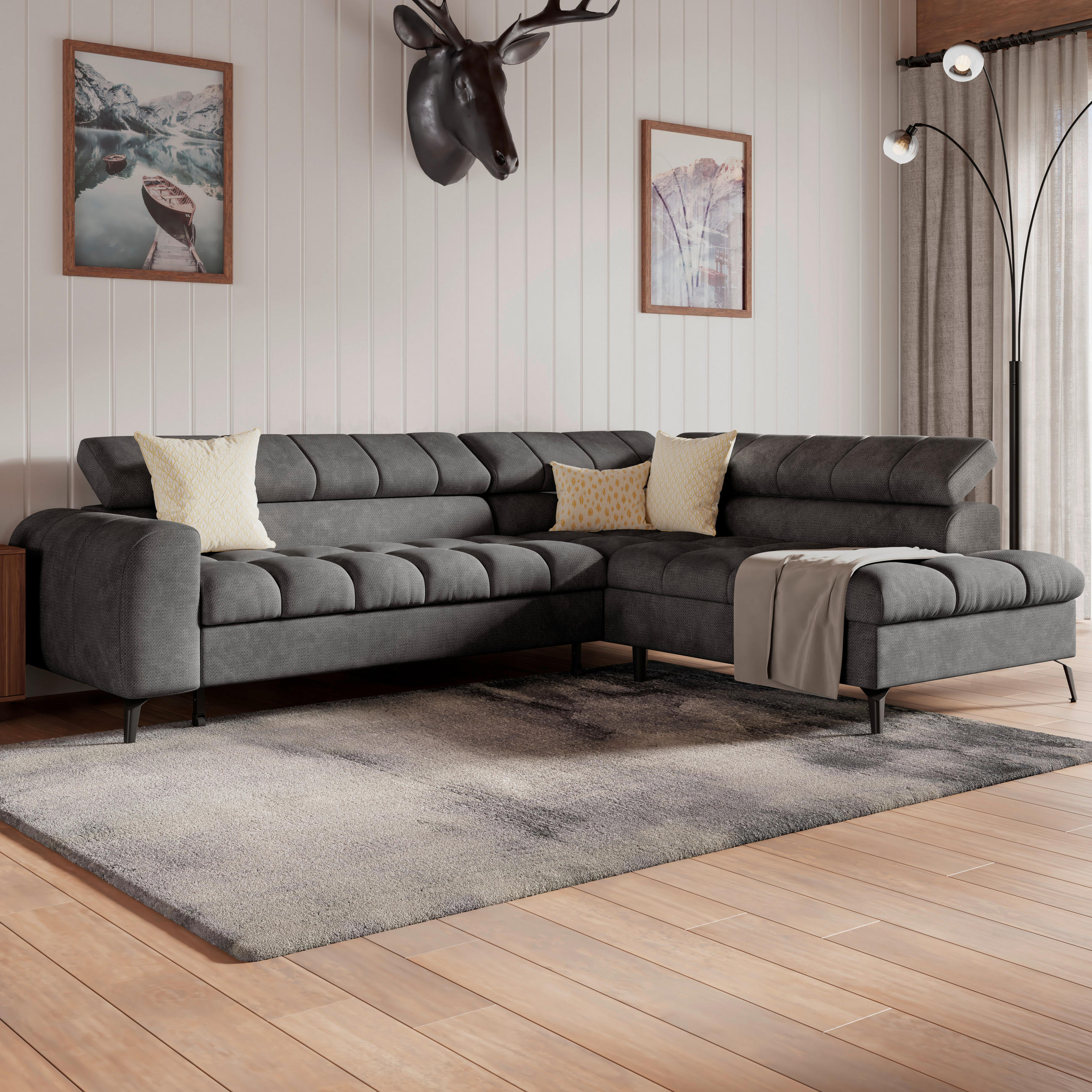 ECKSOFA in Anthrazit  - Anthrazit/Schwarz, Trend, Kunststoff/Textil (261/203cm) - Livetastic