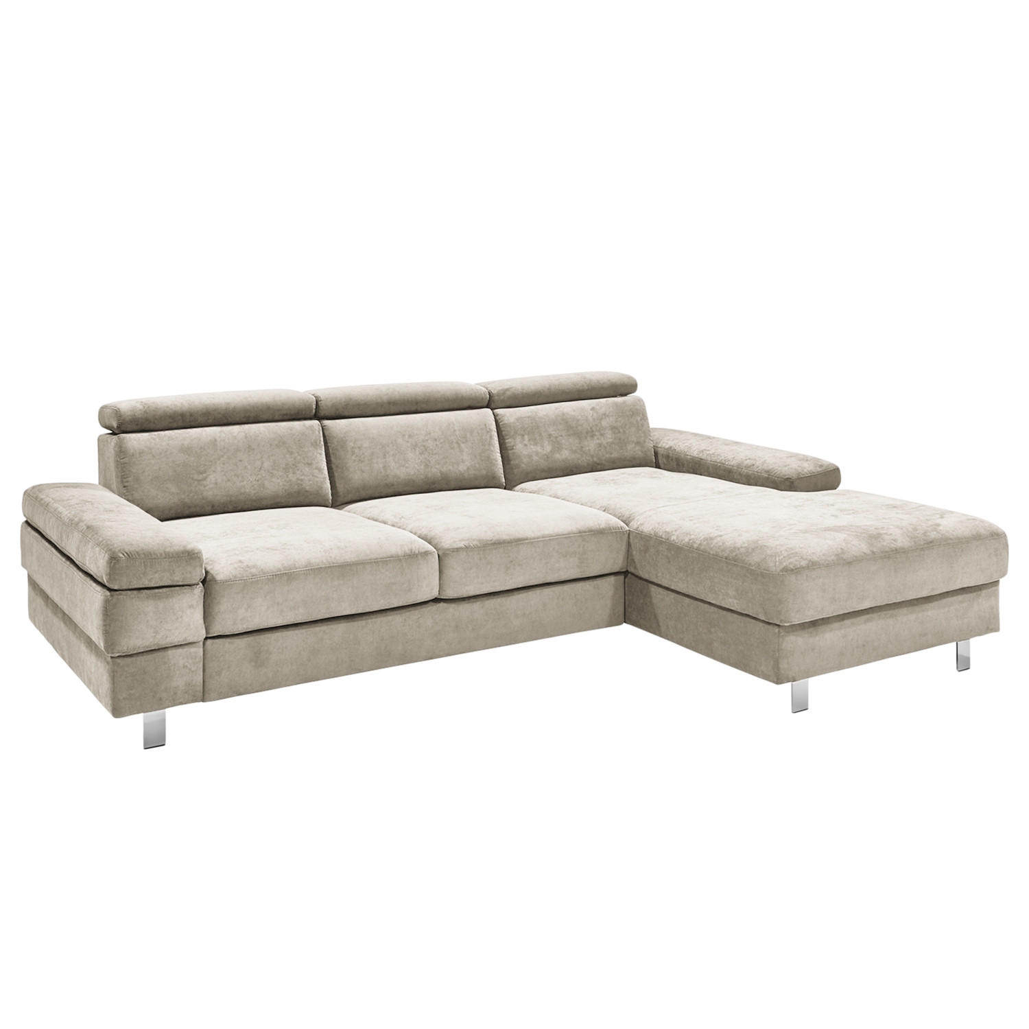 ECKSOFA Greige Webstoff  - Greige/Silberfarben, KONVENTIONELL, Textil/Metall (182/82/260cm) - Trendmanufaktur
