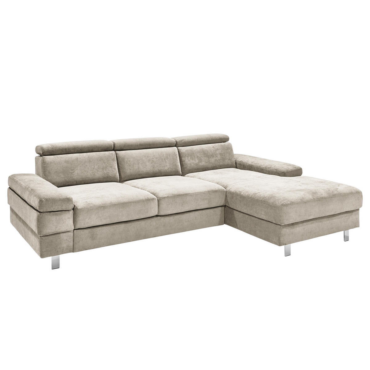 ECKSOFA in Webstoff Greige  - Greige/Silberfarben, Konventionell, Textil/Metall (182/82/260cm) - Trendmanufaktur