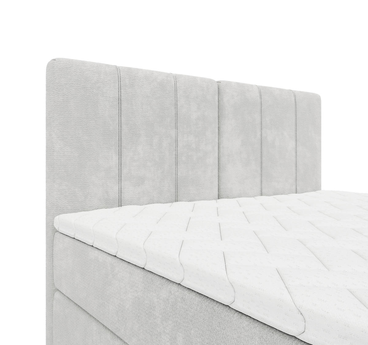 BOXBETT 160/200 cm,  in Hellgrau, gepolstertes Kopfteil, Bettkasten, Topper, Matratze, H3 = fest  - Hellgrau/Schwarz, Design, Holzwerkstoff/Kunststoff (160/200cm) - Esposa