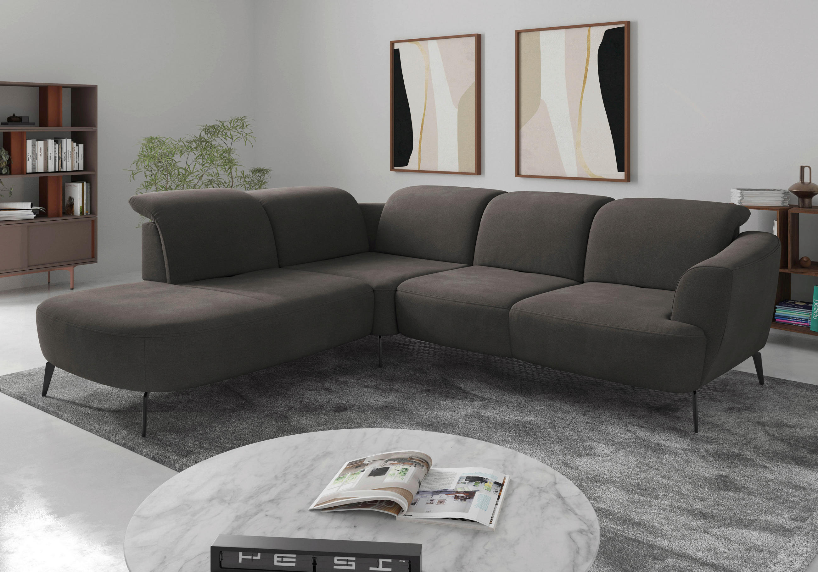 ECKSOFA in Flachgewebe Graphitfarben  267/300 cm  - Schwarz/Graphitfarben, KONVENTIONELL, Textil/Metall (267/300cm) - Sit & More