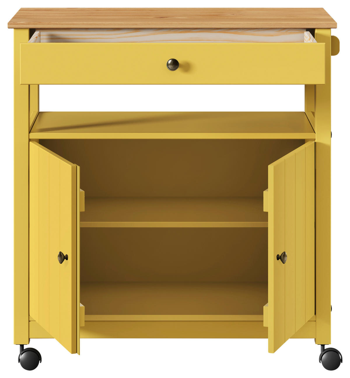 SERVIERWAGEN Pinie massiv Braun, Gelb  - Gelb/Zinkfarben, MODERN, Holz/Kunststoff (85/90,6/40cm) - Livetastic