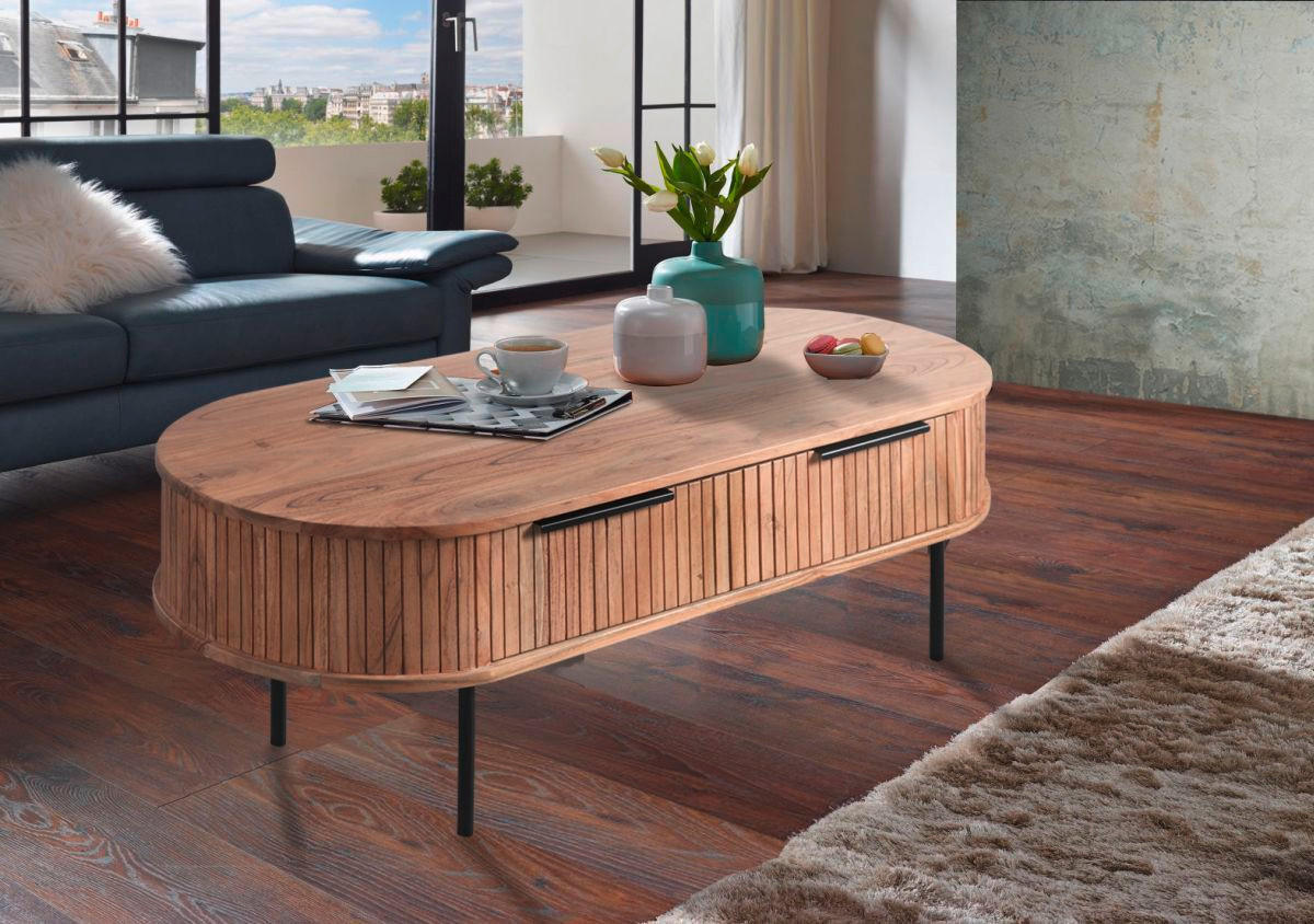 COUCHTISCH Akazie massiv Grau  - Grau, KONVENTIONELL, Holz/Metall (118/40/60cm) - Livetastic