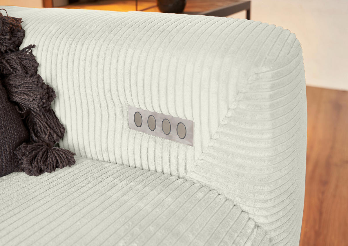 ECKSOFA in Cord Weiss  - Weiss/Schwarz, Konventionell, Textil/Metall (180/266cm) - Hom`in