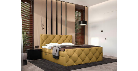 BOXBETT 200/200 cm in Senfgelb - Senfgelb/Schwarz, KONVENTIONELL, Kunststoff/Textil (200/200cm) - Carryhome