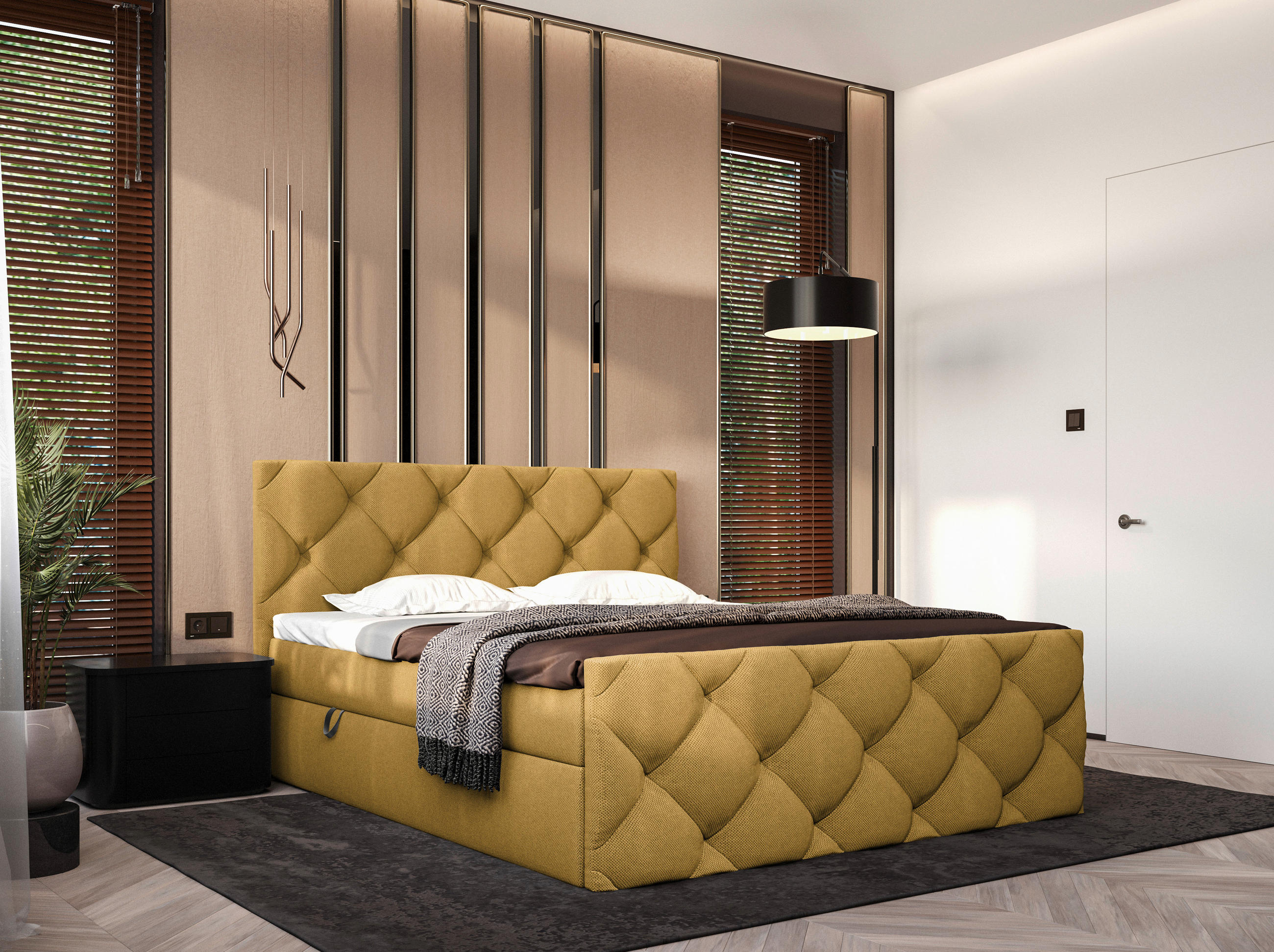 BOXBETT 200/200 cm  in Senfgelb  - Senfgelb/Schwarz, KONVENTIONELL, Kunststoff/Textil (200/200cm) - Carryhome