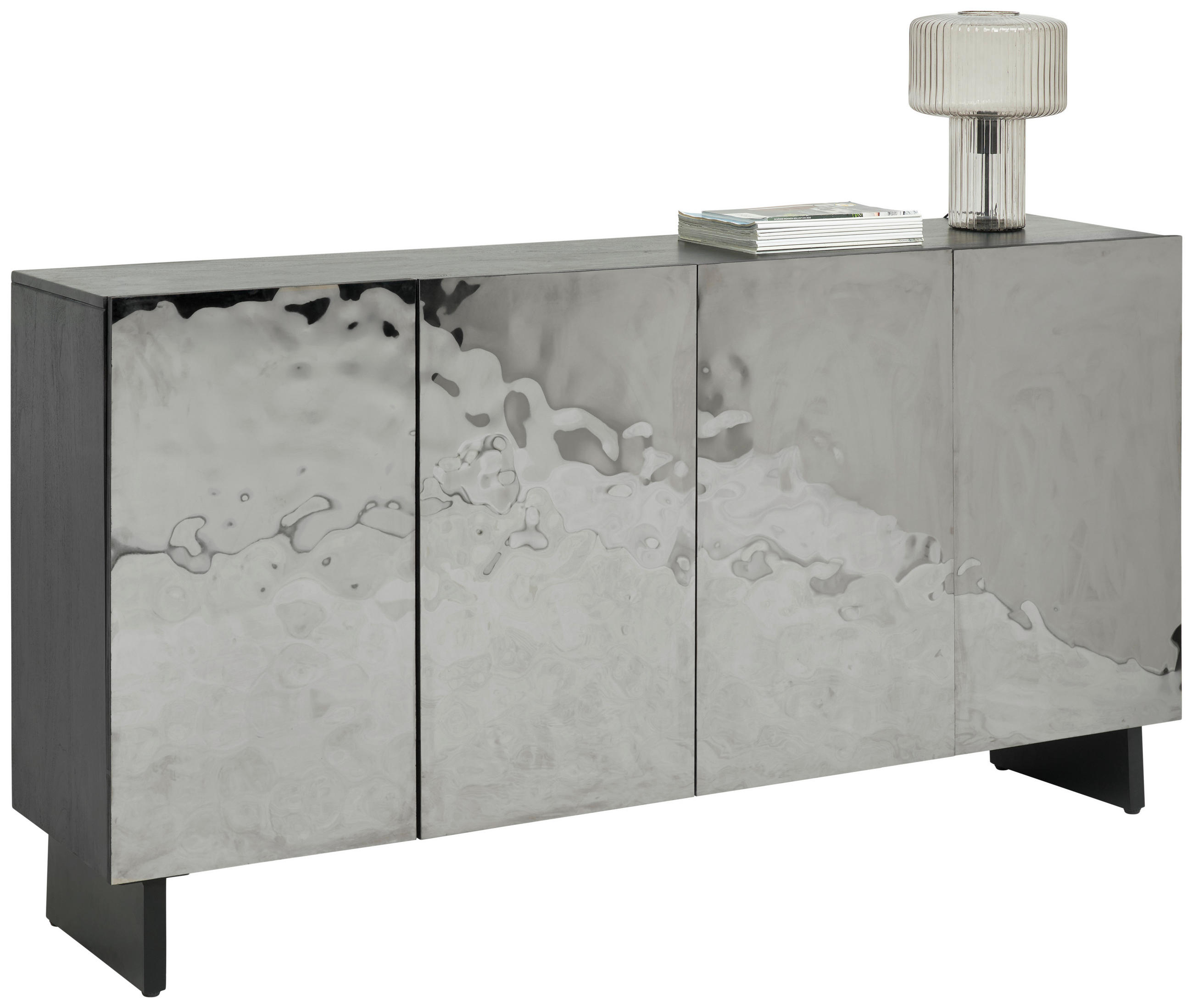 TÁLALÓSZEKRÉNY 175/90/40 cm  - fekete/magasfényű fekete, Trend, fa/fém (175/90/40cm) - Ambia Home