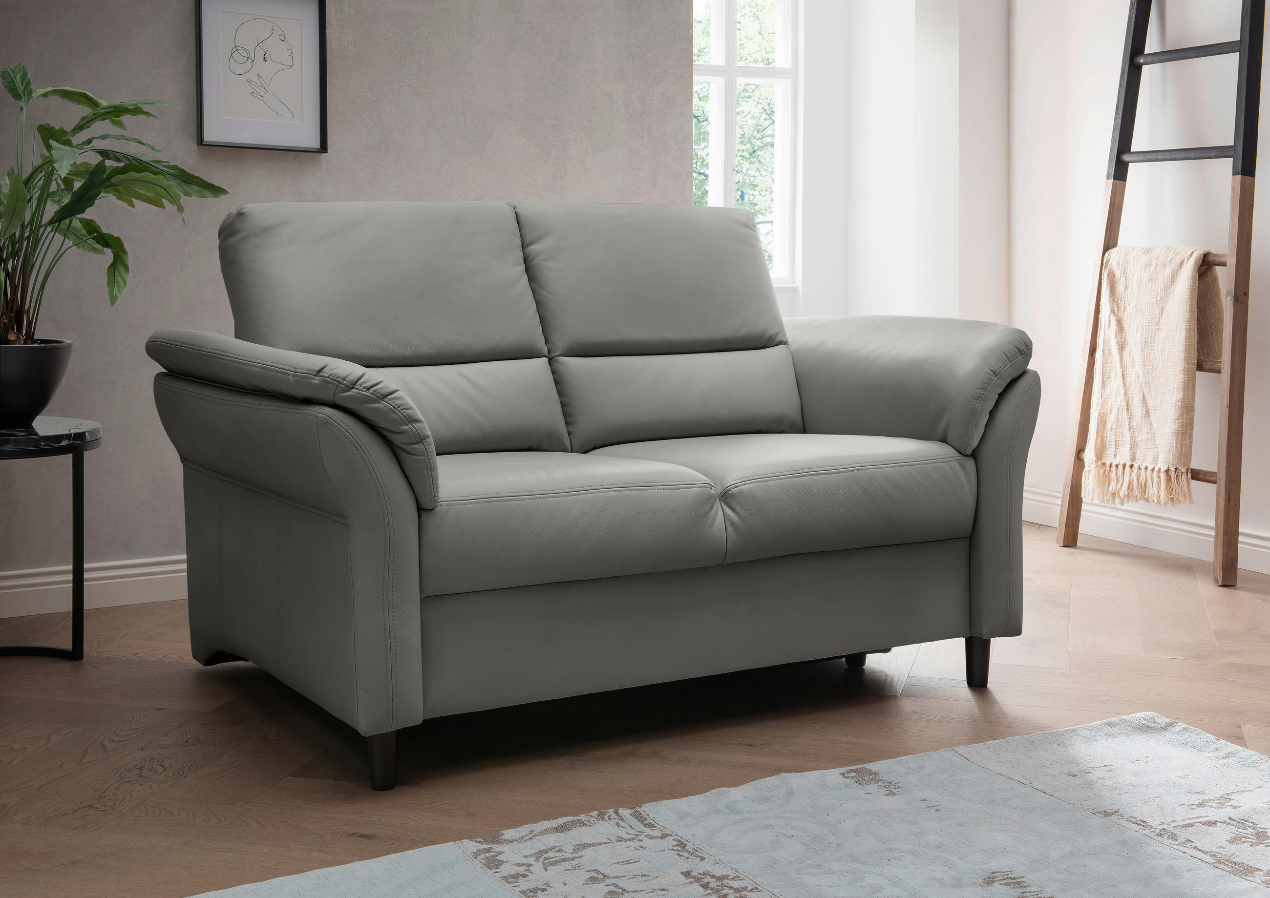 2-SITZER-SOFA in Lederlook Grau  - Schwarz/Grau, Modern, Holz/Textil (147/90/89cm) - Livetastic