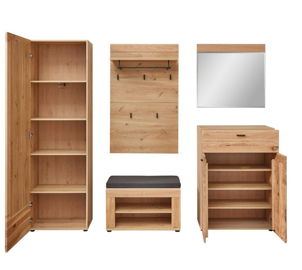 GARDEROBE  in 240/194/39 cm  - Eschefarben, Design, Glas/Holz (240/194/39cm) - Livetastic