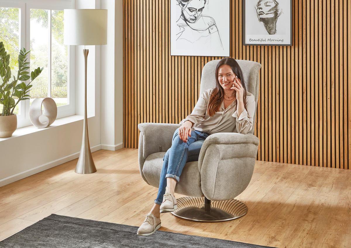 RELAXSESSEL Textil Beige  - Edelstahlfarben/Beige, Konventionell, Textil/Metall (79/112/94cm) - Beldomo Premium