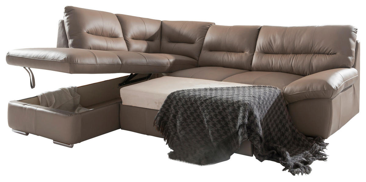 ECKSOFA in Echtleder Grau  - Chromfarben/Grau, Design, Leder/Metall (216/268cm) - Livetastic