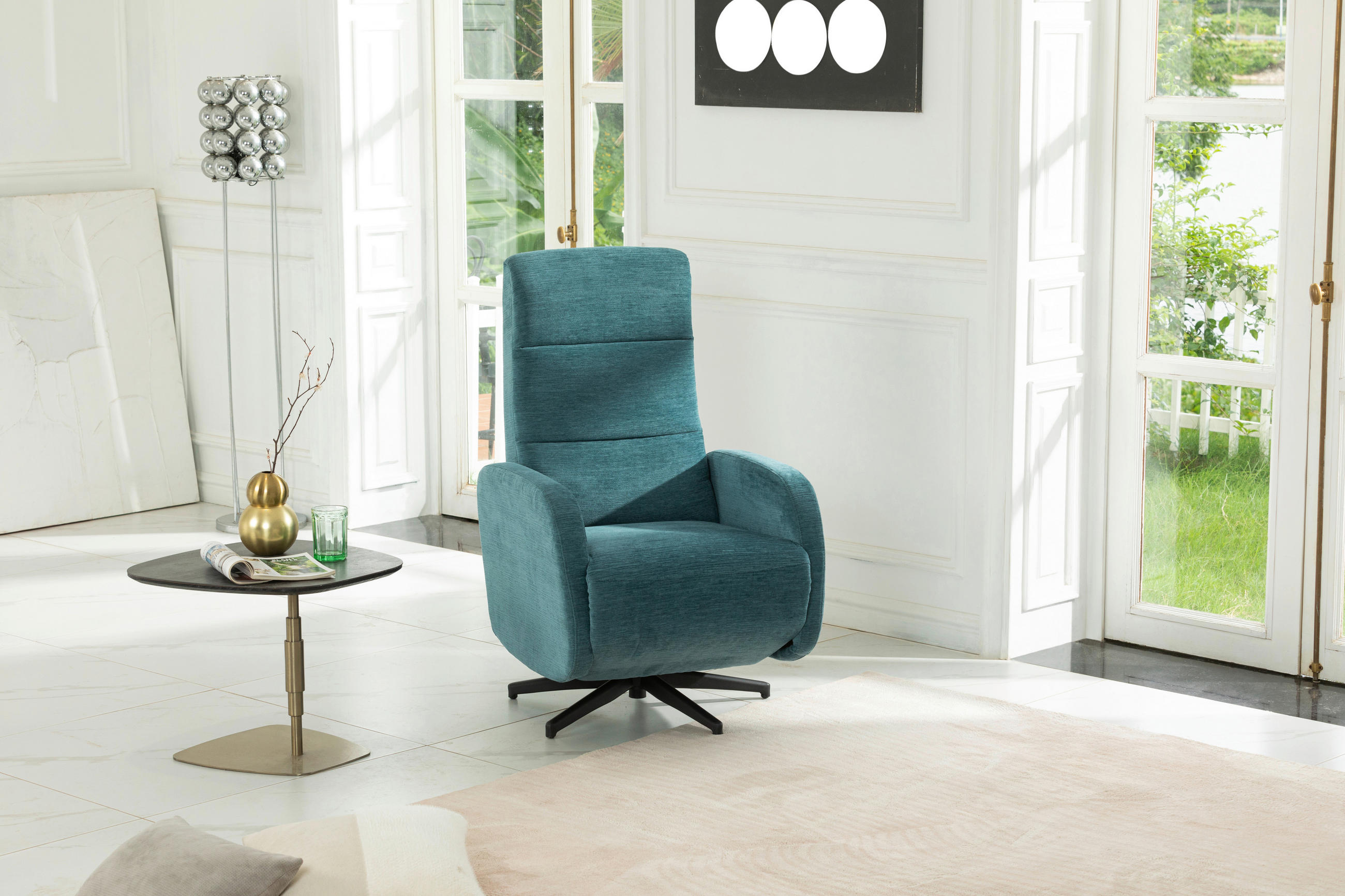 RELAXSESSEL Webstoff, Struktur    - Blau/Schwarz, MODERN, Textil/Metall (67/108/72/88/160cm) - MID.YOU