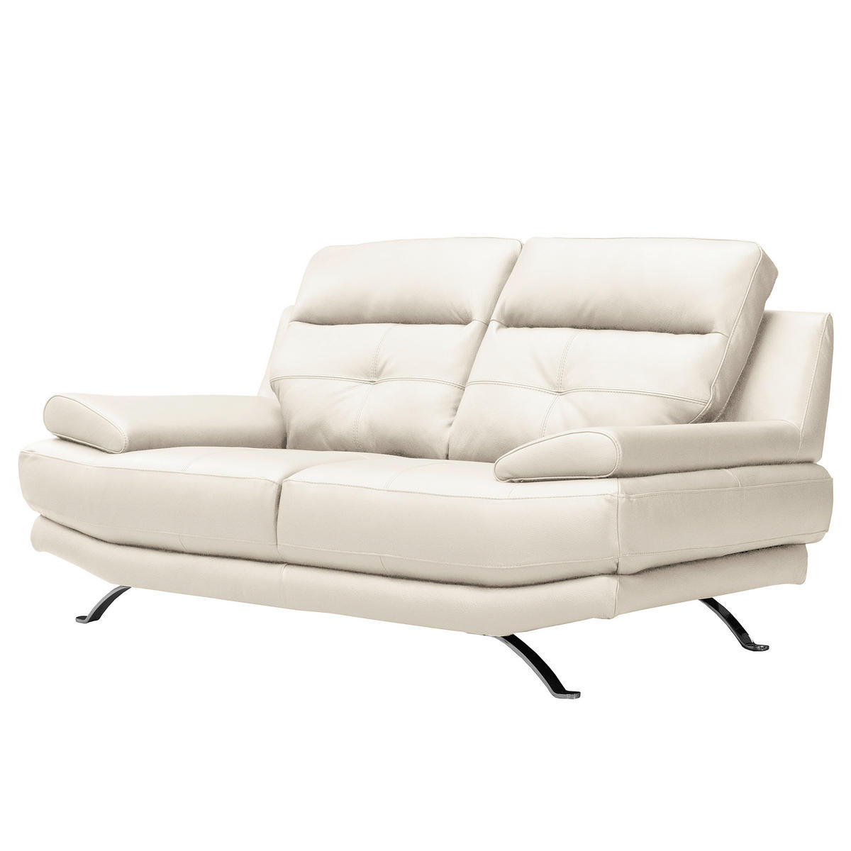 2-SITZER-SOFA Weiß Echtleder  - Chromfarben/Weiß, Design, Leder/Metall (185/92/99cm) - Livetastic