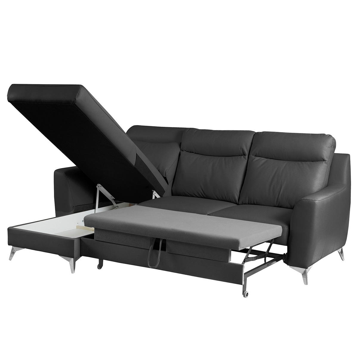 ECKSOFA  in Lederlook Echtleder Schwarz  - Chromfarben/Schwarz, Design, Leder/Textil (236/168cm) - Livetastic