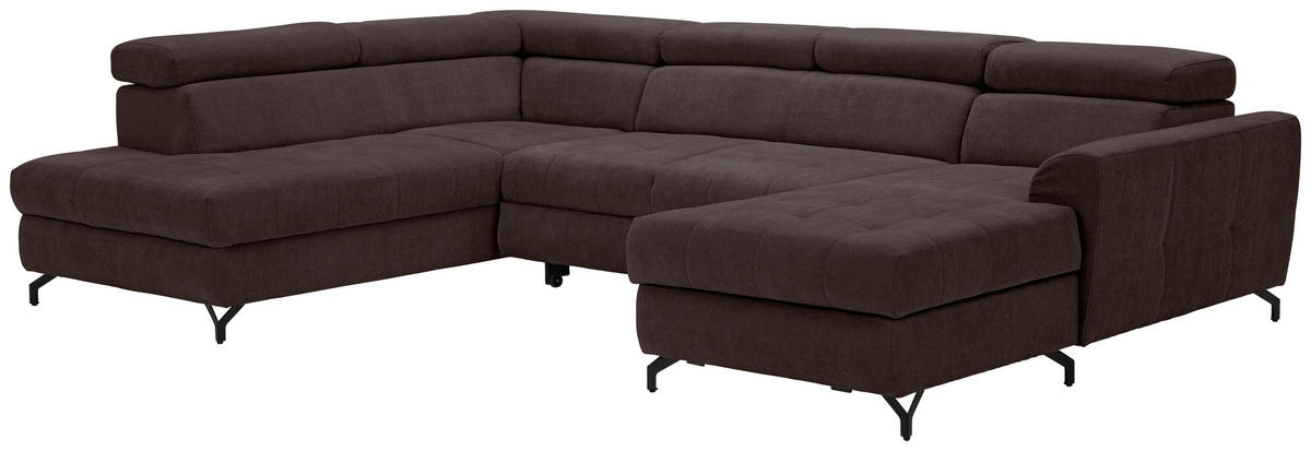 WOHNLANDSCHAFT Dunkelbraun Struktur  - Dunkelbraun/Schwarz, Design, Textil/Metall (203/327/177cm) - Stylife