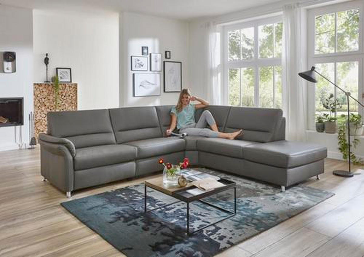 ECKSOFA in Echtleder Grau  - Beige/Hellgrau, Design, Leder/Metall (288/249cm) - Beldomo Premium