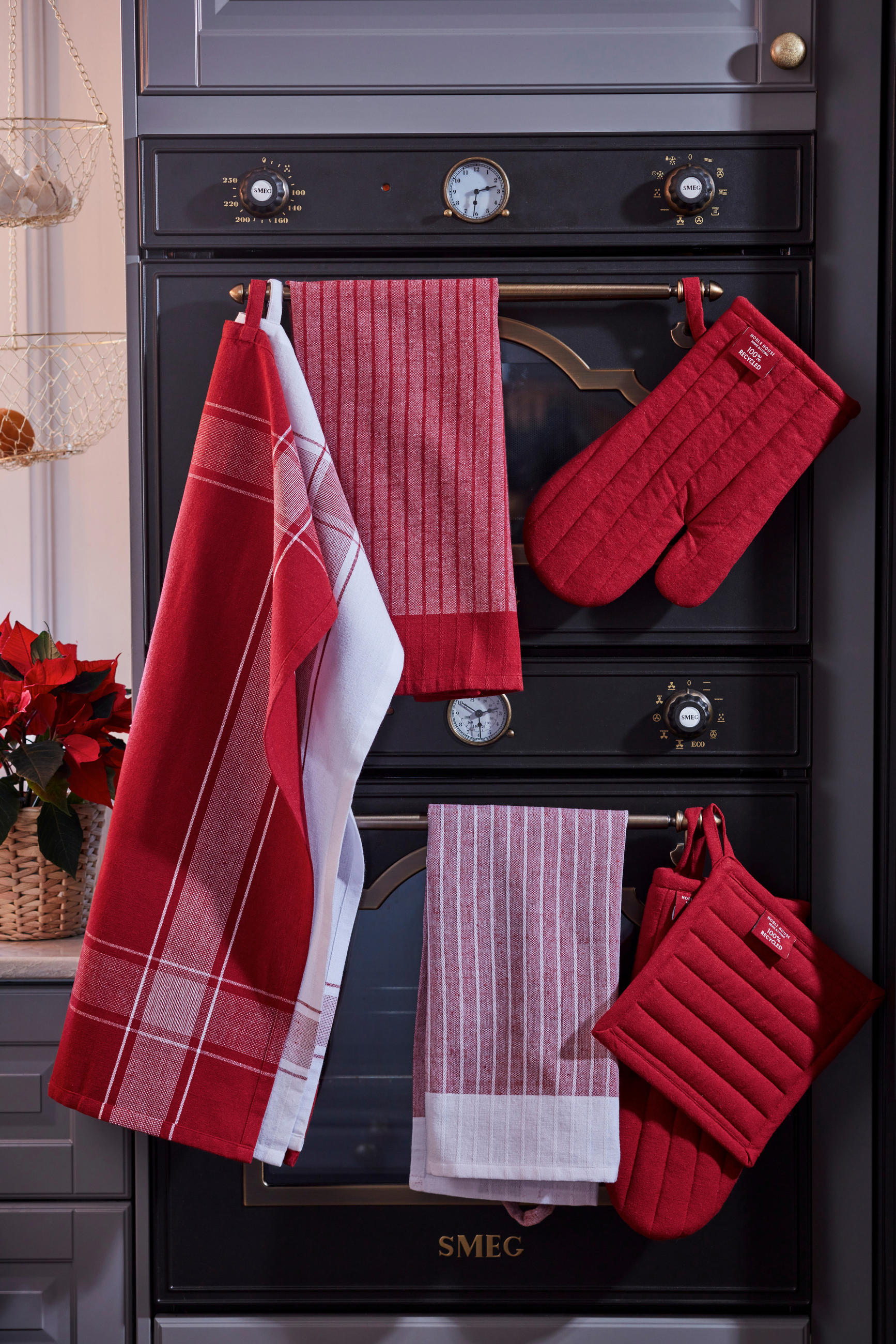 KÖKSHANDDUK SET 2 styck röd, vit  - vit/röd, Basics, textil (50/70cm)