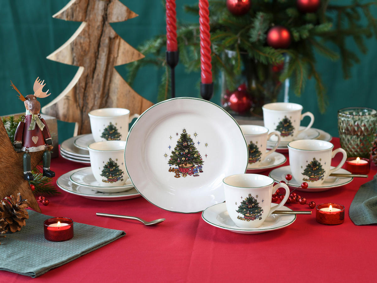 KAFFEESERVICE Tannenbaum bunt 18-teilig  - Multicolor/Weiß, Basics, Keramik - Creatable