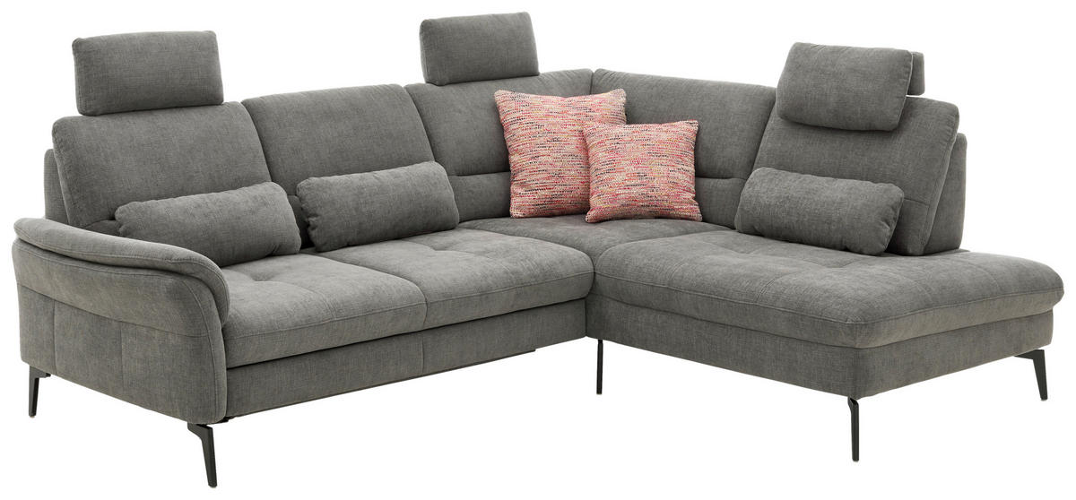 ECKSOFA in Webstoff Grau  - Schwarz/Grau, Design, Textil/Metall (256/206cm) - Beldomo System