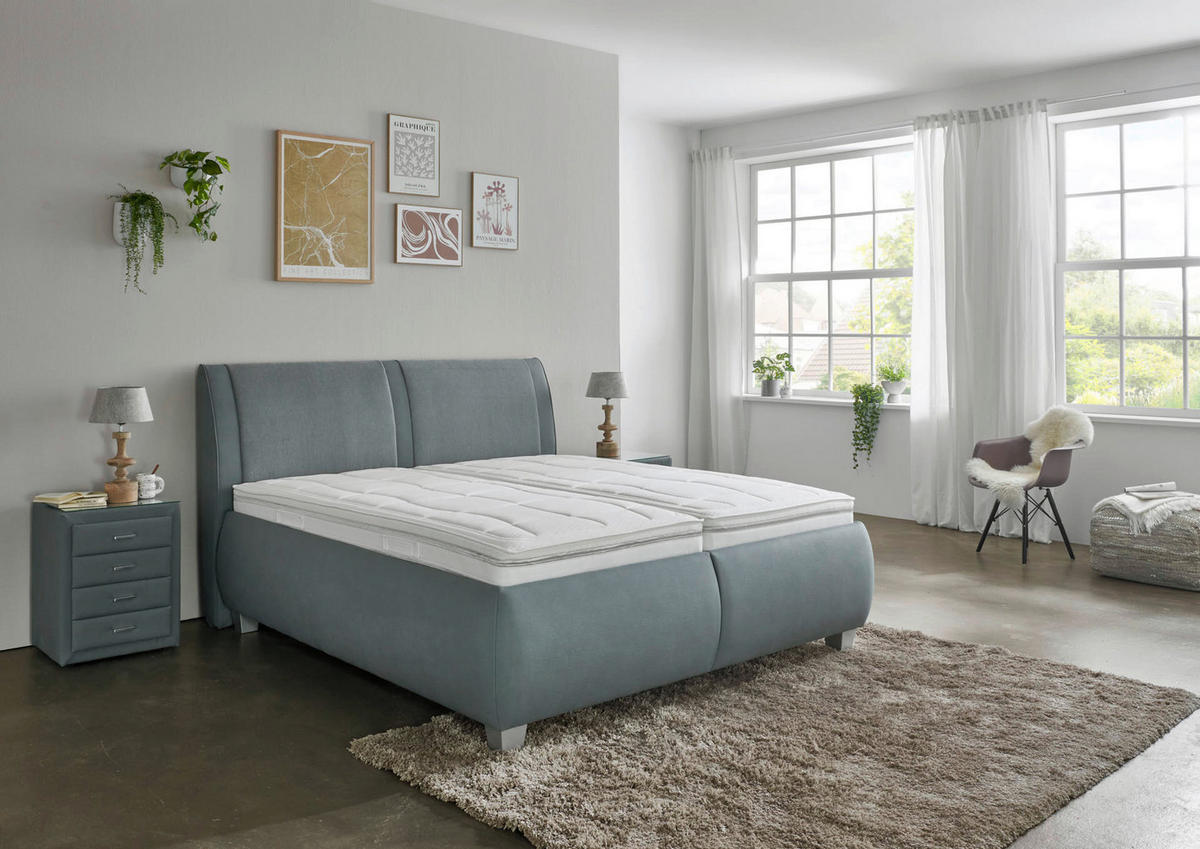 POLSTERBETT Matratze, Lattenrost, Bettkasten 180/200 cm  in Blaugrau  - Silberfarben/Blaugrau, Design, Holzwerkstoff/Kunststoff (180/200cm) - Beldomo - Sleep
