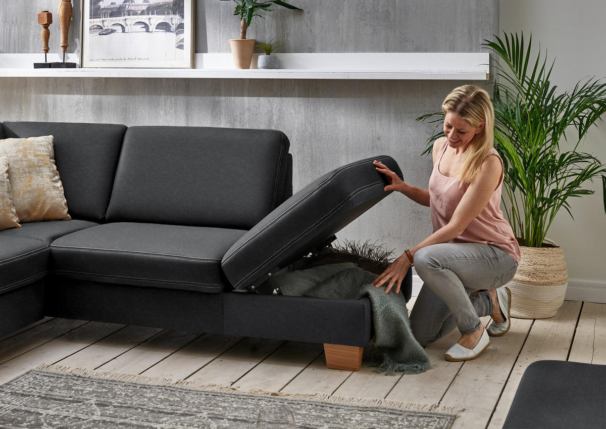 ECKSOFA  in Echtleder Graphitfarben  274/235 cm  - Eichefarben/Beige, KONVENTIONELL, Leder/Holzwerkstoff (274/235cm) - Beldomo Premium