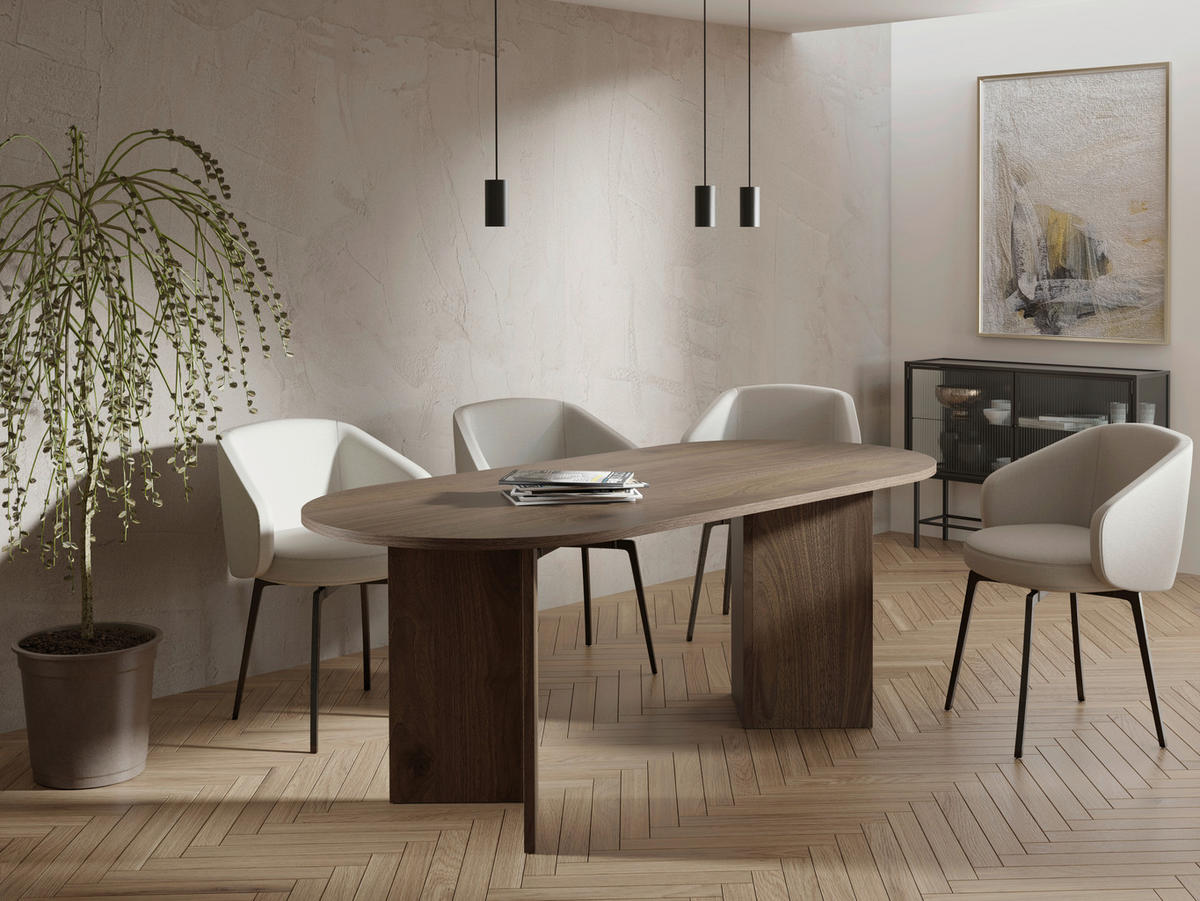 ESSTISCH Nussbaumfarben oval   - Nussbaumfarben, Design, Holzwerkstoff (203,6/90/76cm) - Lomoco